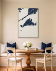 Martha's Vineyard canvas map art in dining nook setting