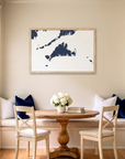 Martha's Vineyard matte map art in dining nook setting