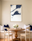 Martha's Vineyard matte map art in dining nook setting