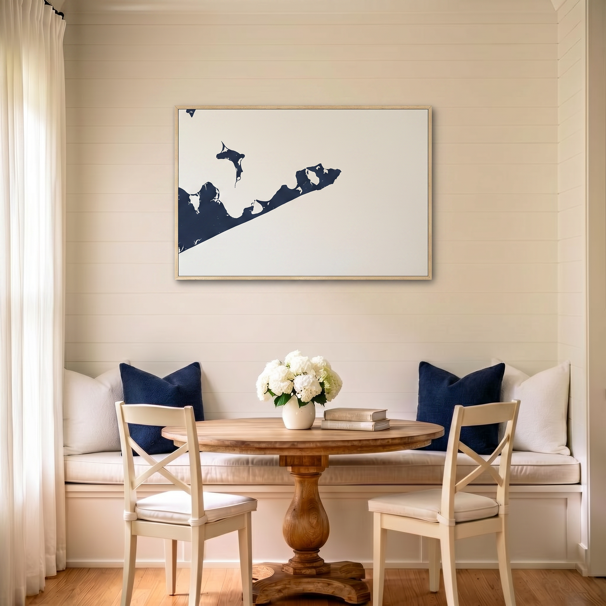 Montauk canvas map art in dining nook setting