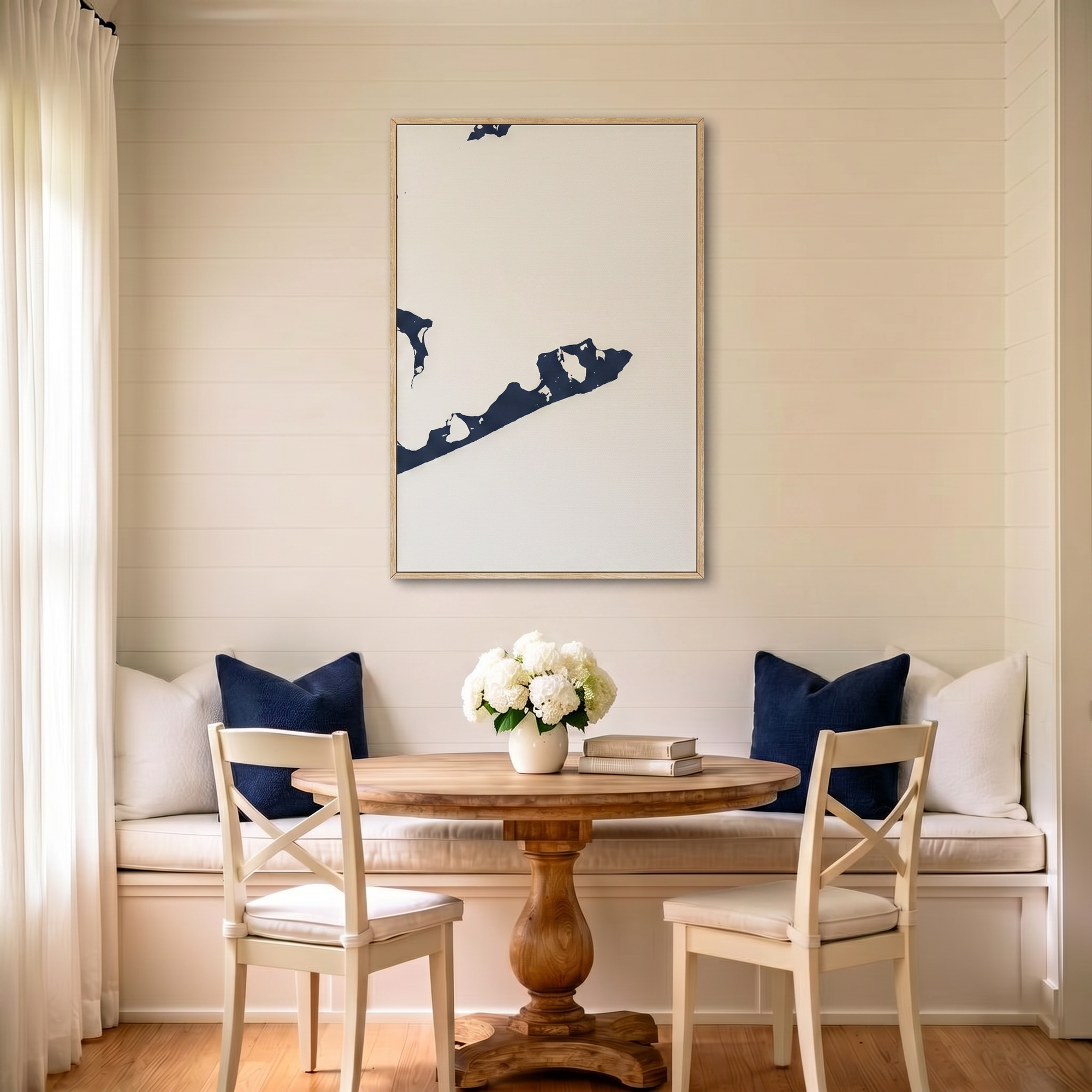 Montauk canvas map art in dining nook setting