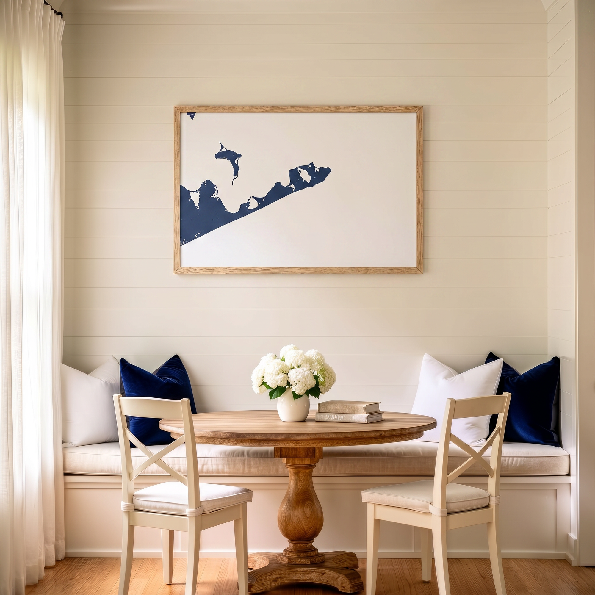 Montauk matte map art in dining nook setting