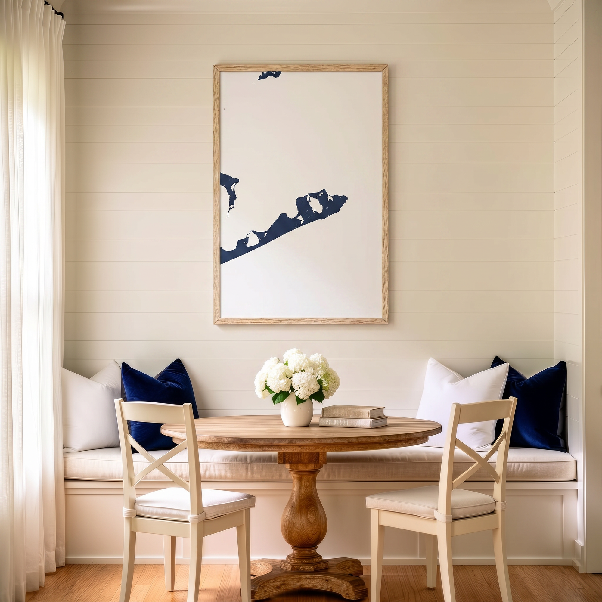 Montauk matte map art in dining nook setting