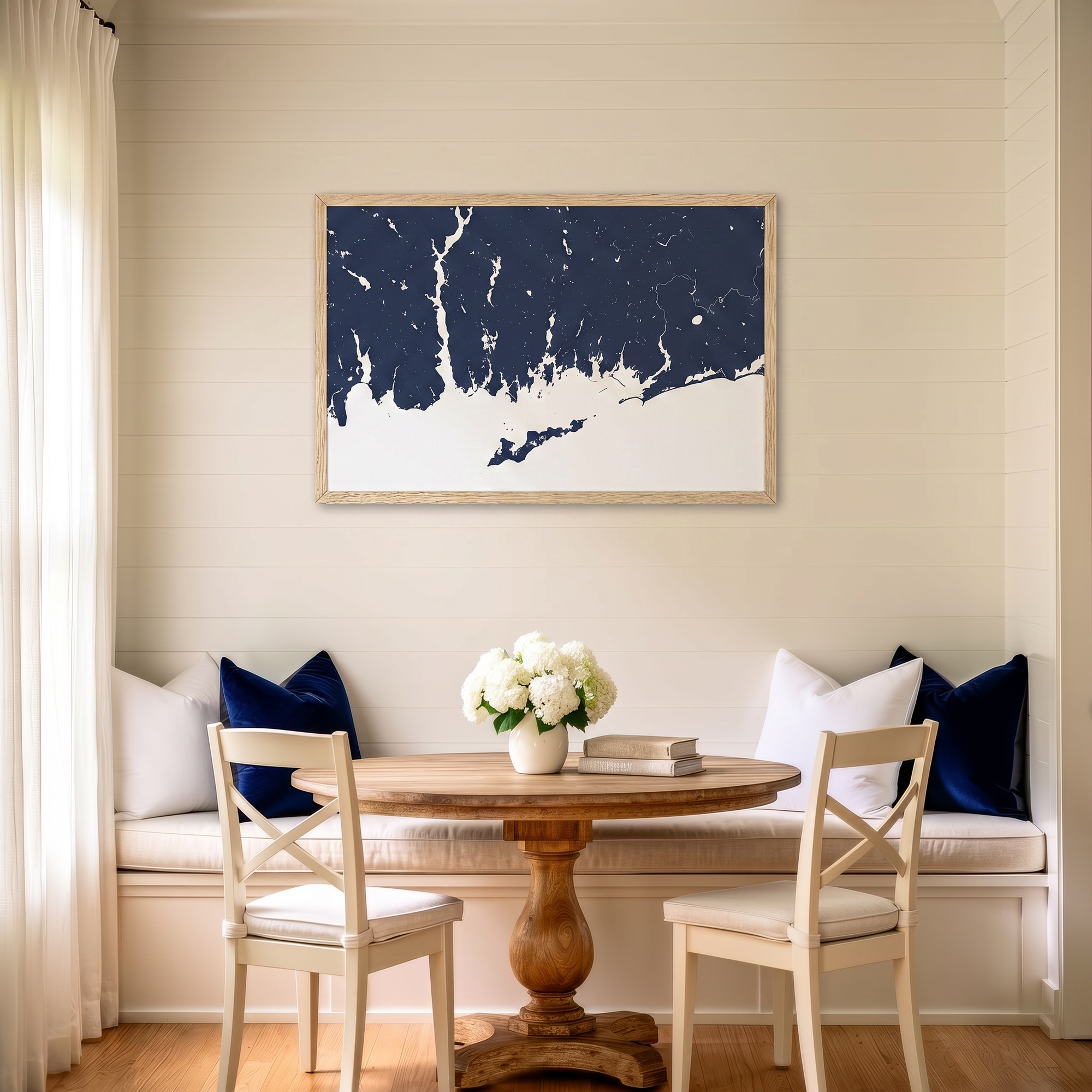 Mystic matte map art in dining nook setting
