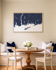Mystic matte map art in dining nook setting