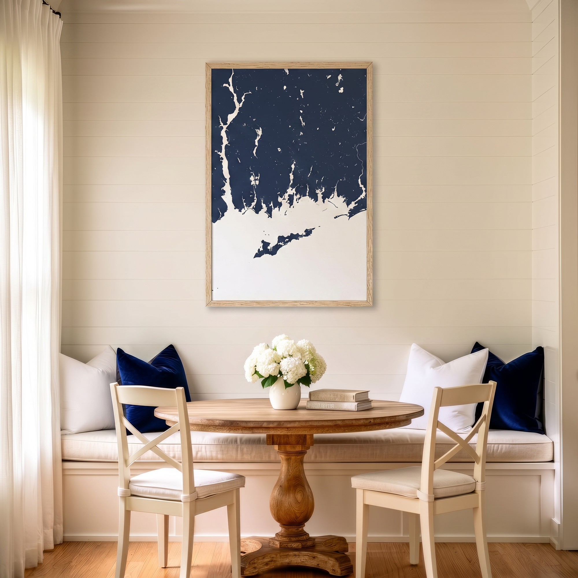 Mystic matte map art in dining nook setting