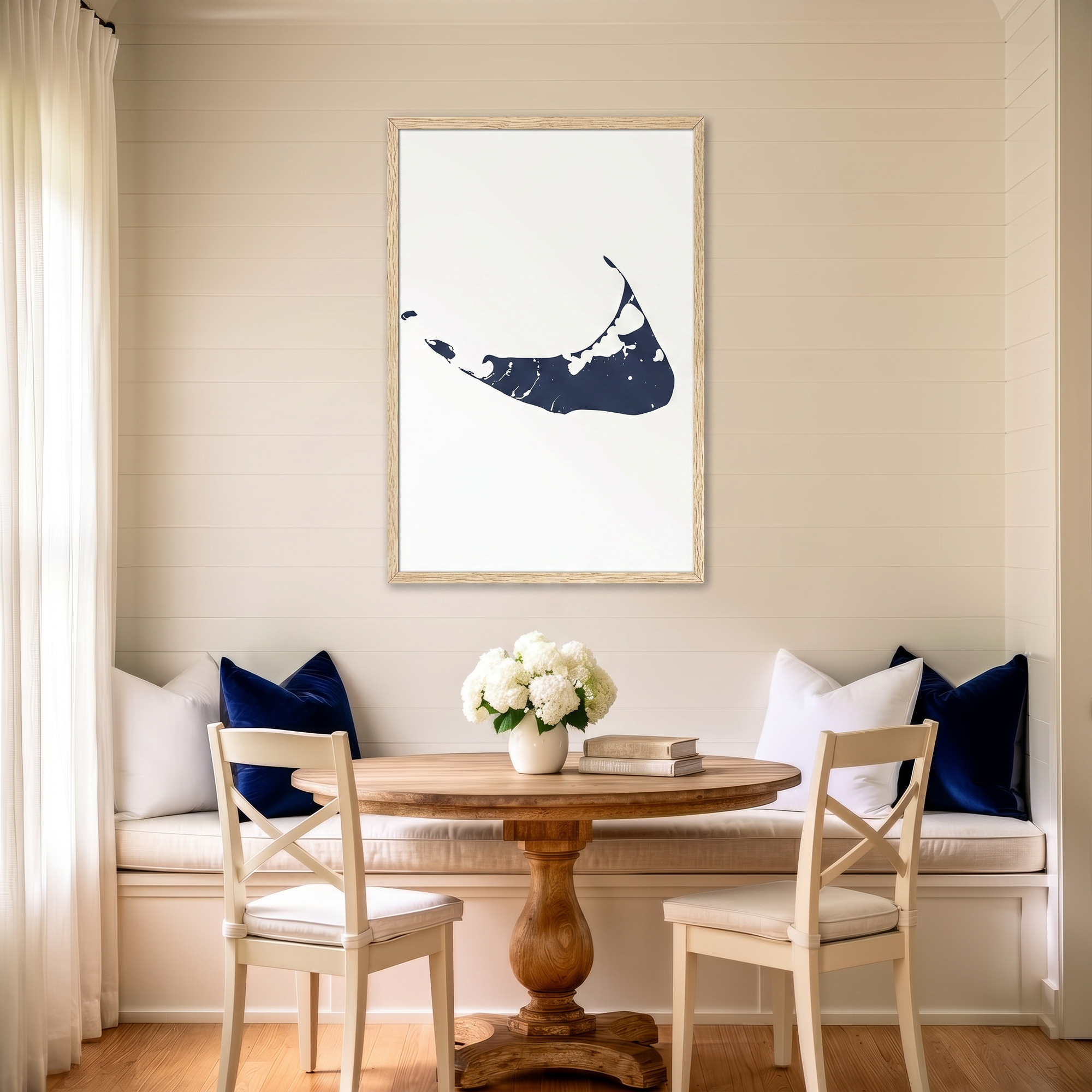 Nantucket matte map art in dining nook setting
