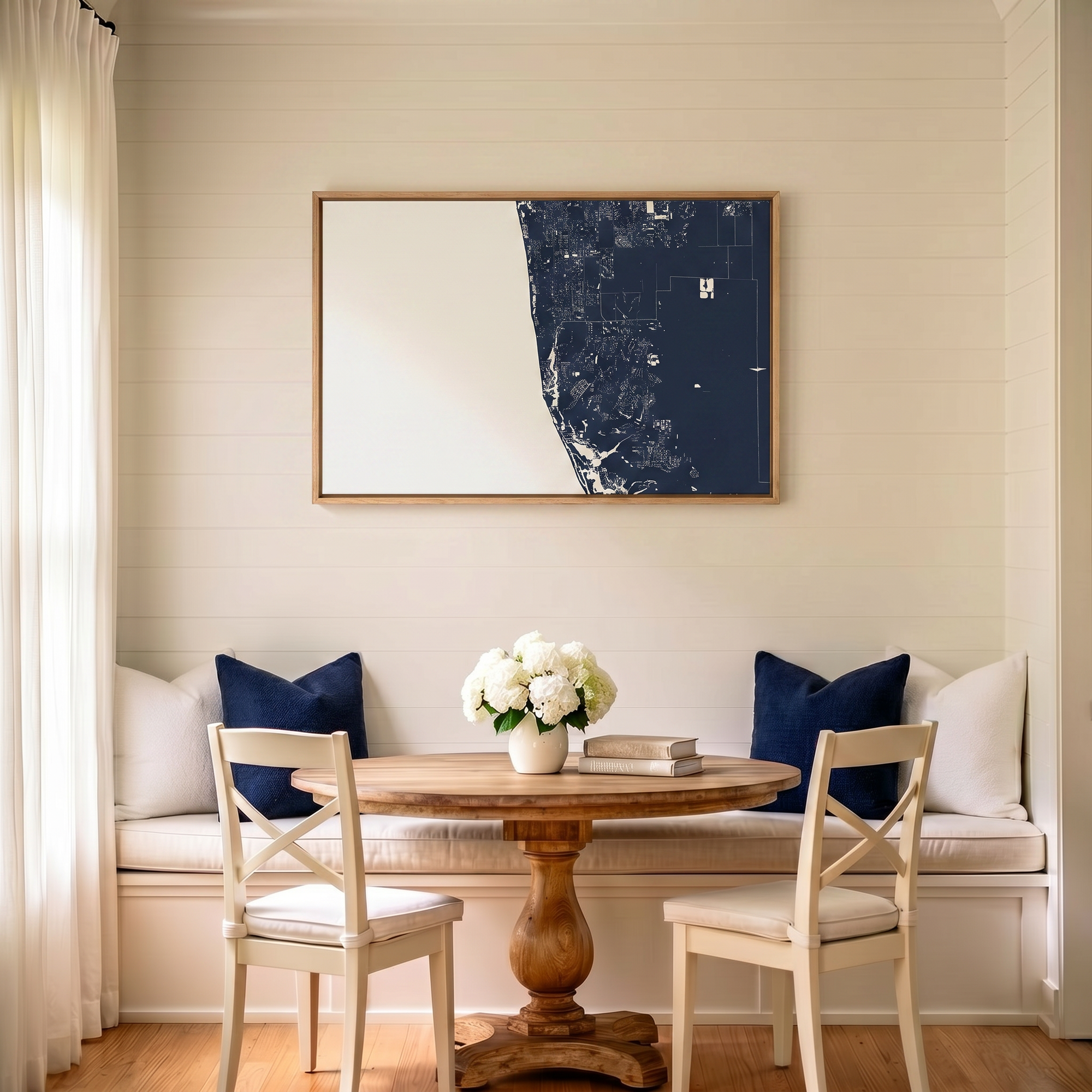 Naples canvas map art in dining nook setting