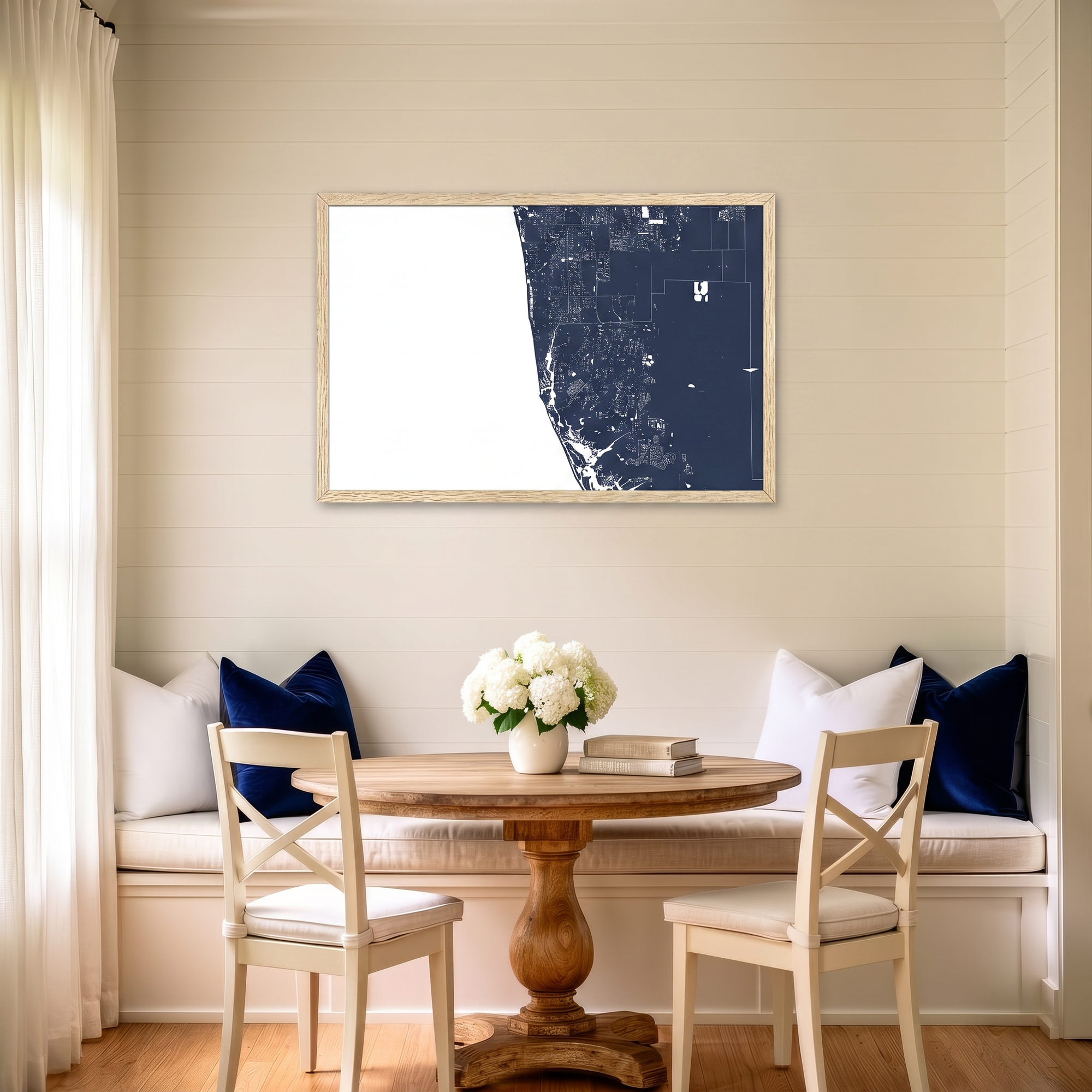 Naples matte map art in dining nook setting