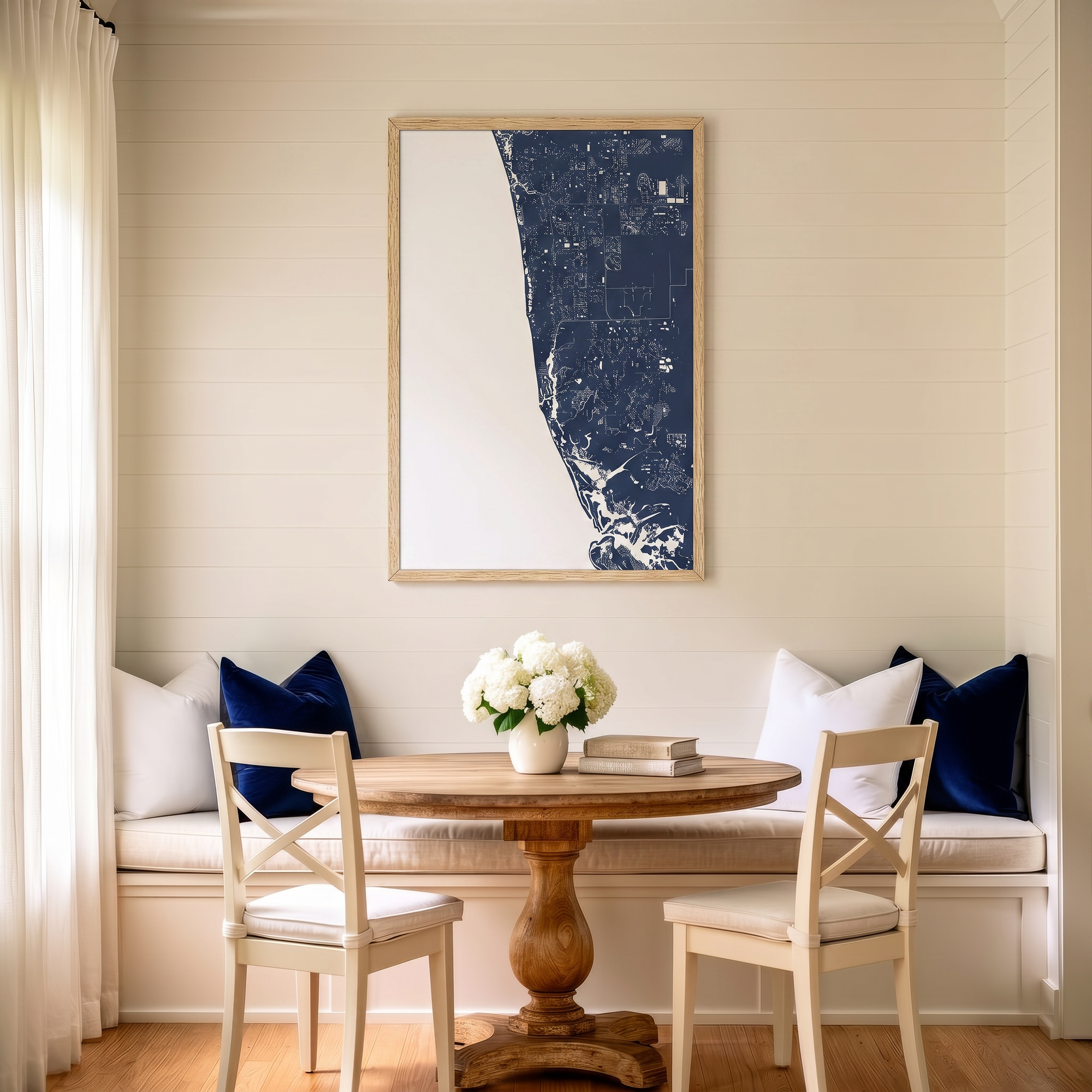 Naples matte map art in dining nook setting