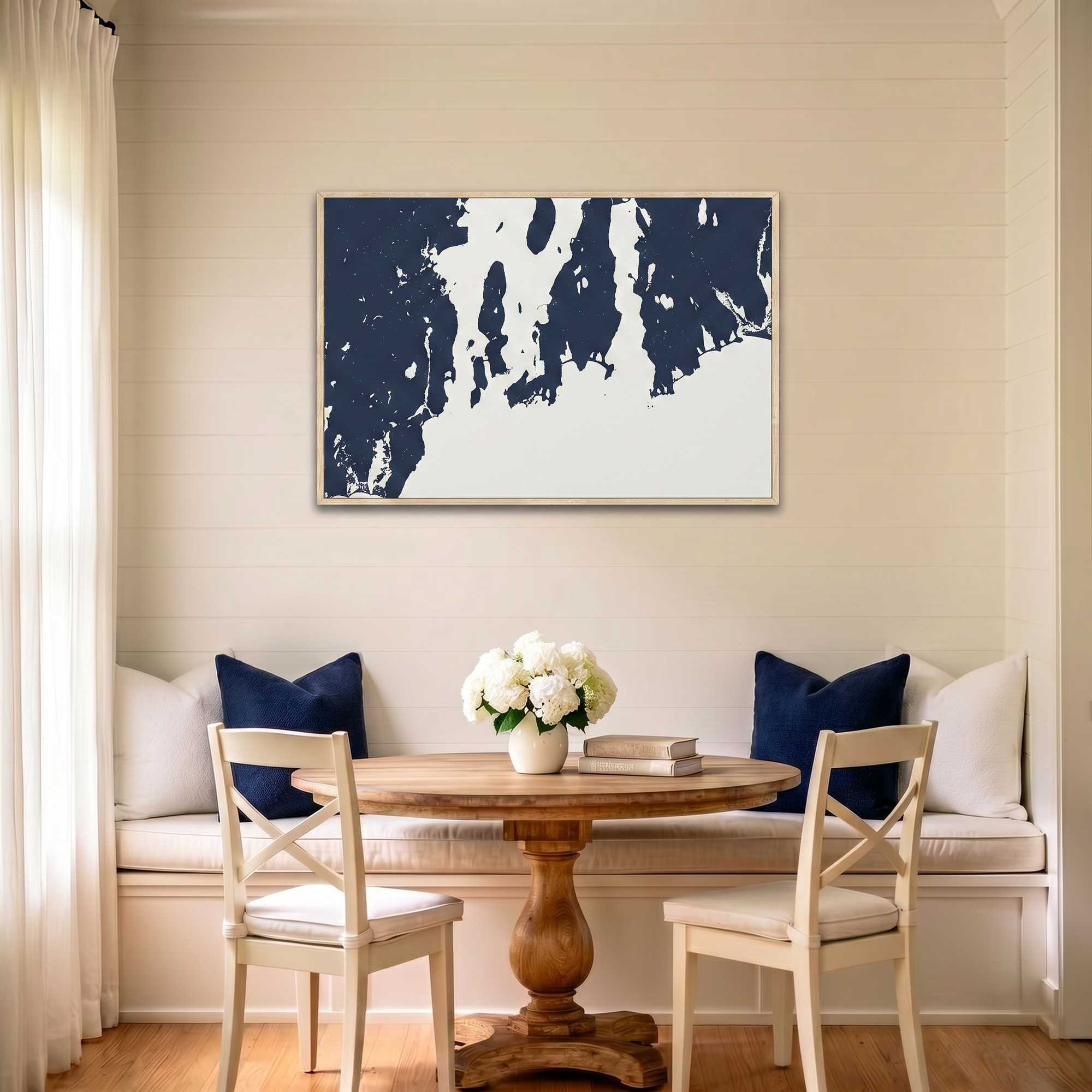 Newport canvas map art in dining nook setting