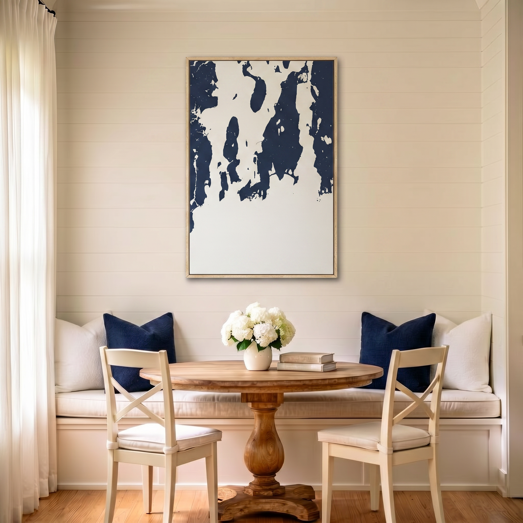 Newport canvas map art in dining nook setting
