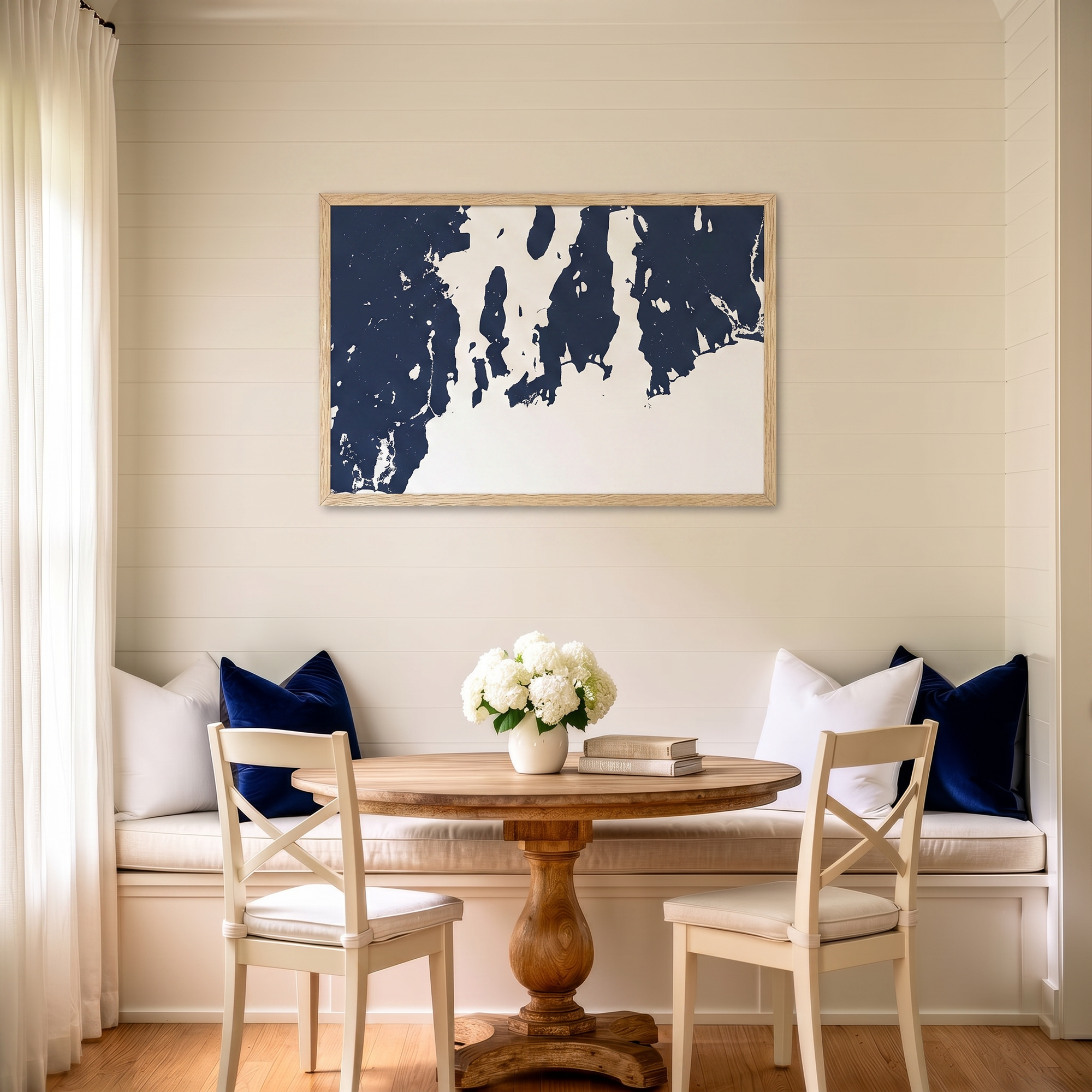 Newport matte map art in dining nook setting