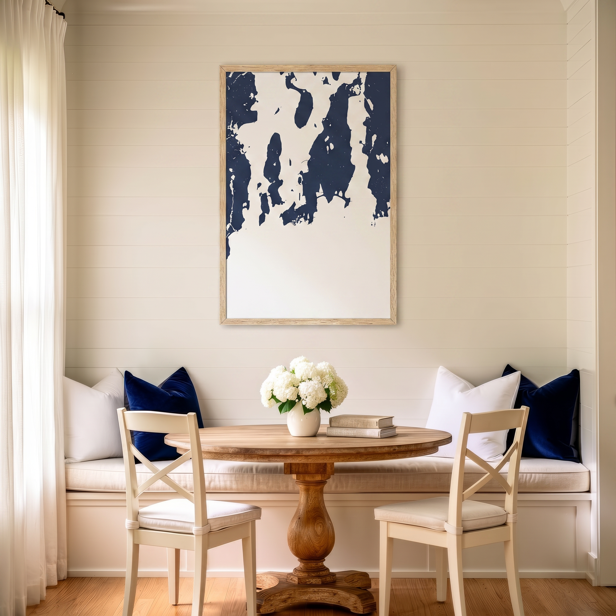 Newport matte map art in dining nook setting