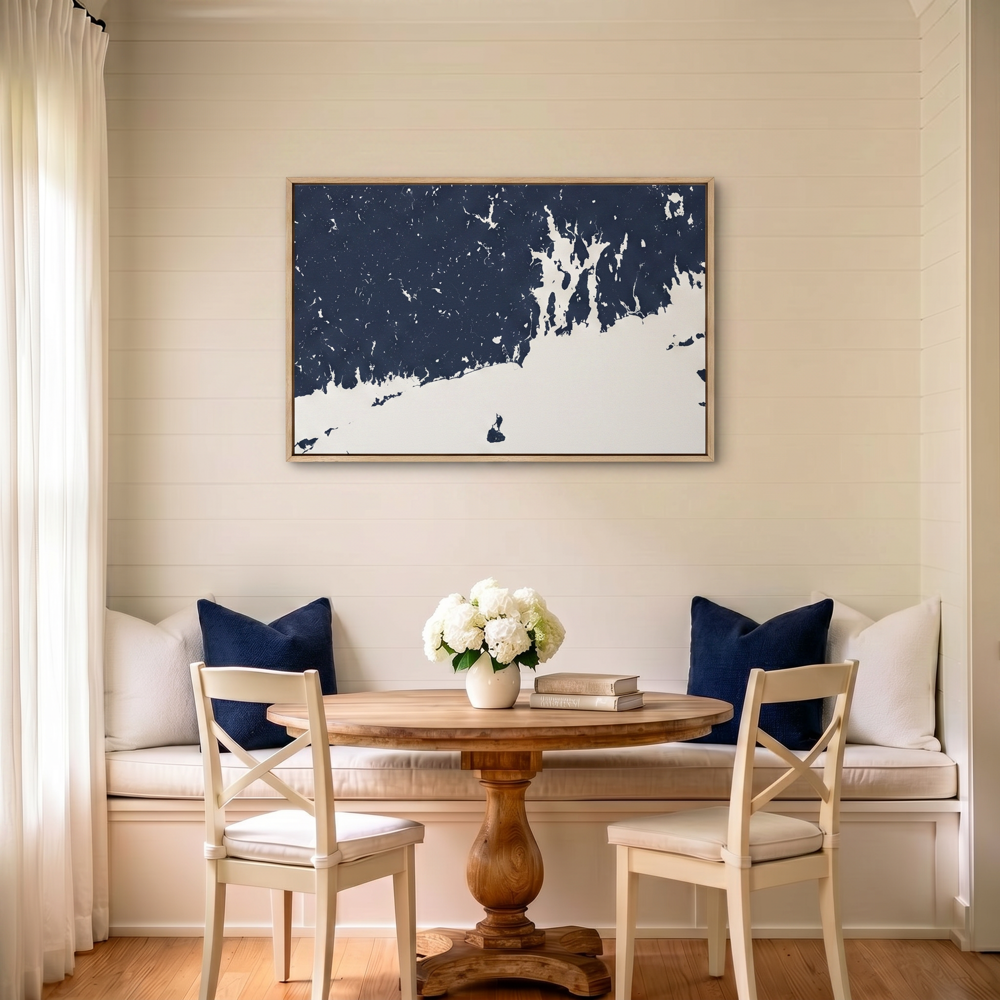 Newport canvas map art in dining nook setting