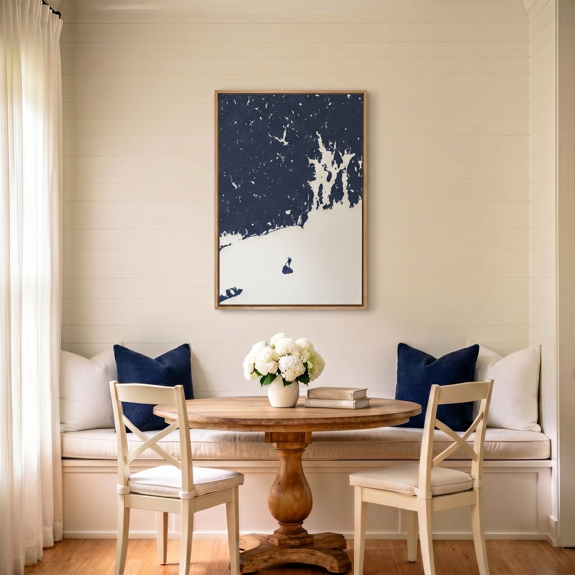 Newport canvas map art in dining nook setting