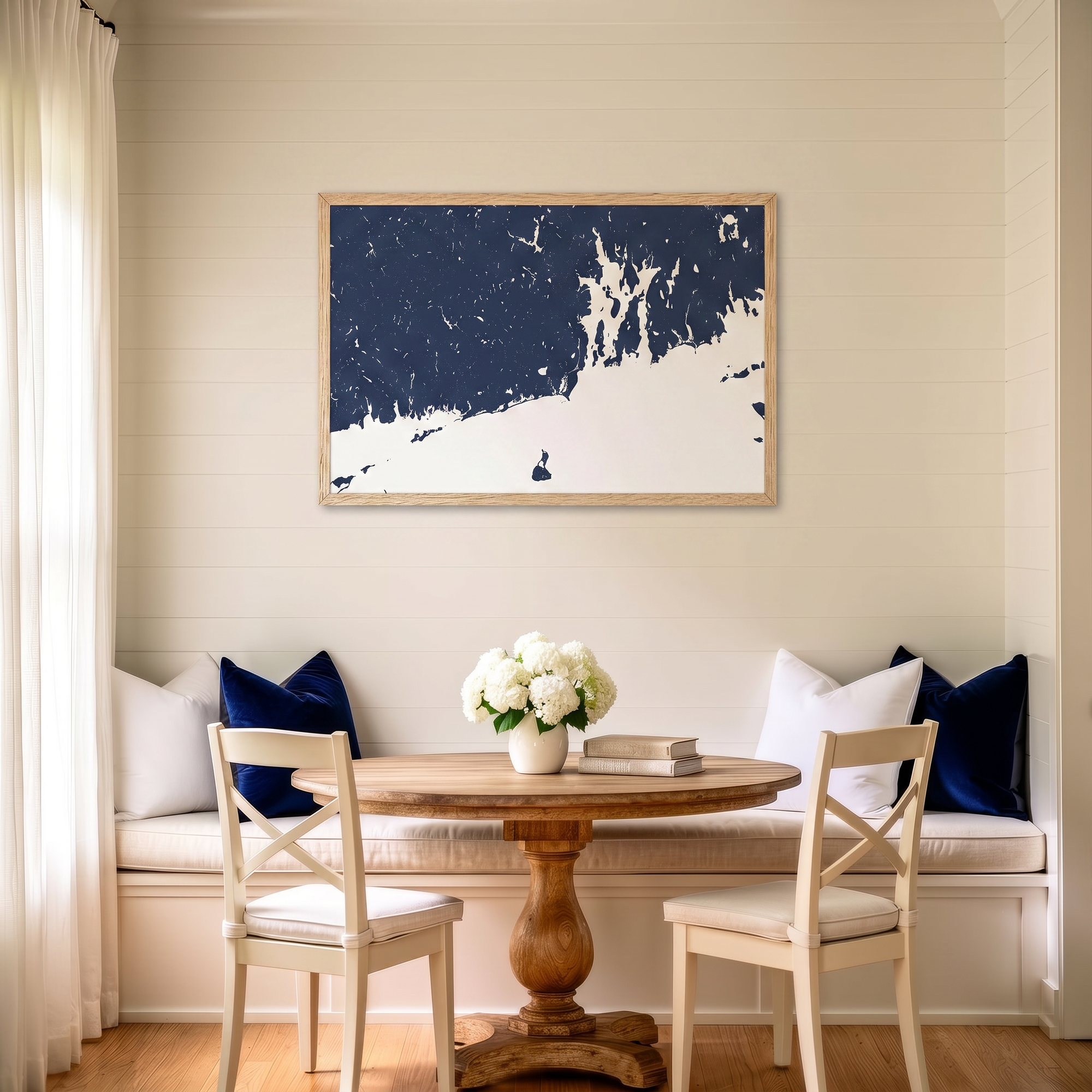 Newport matte map art in dining nook setting