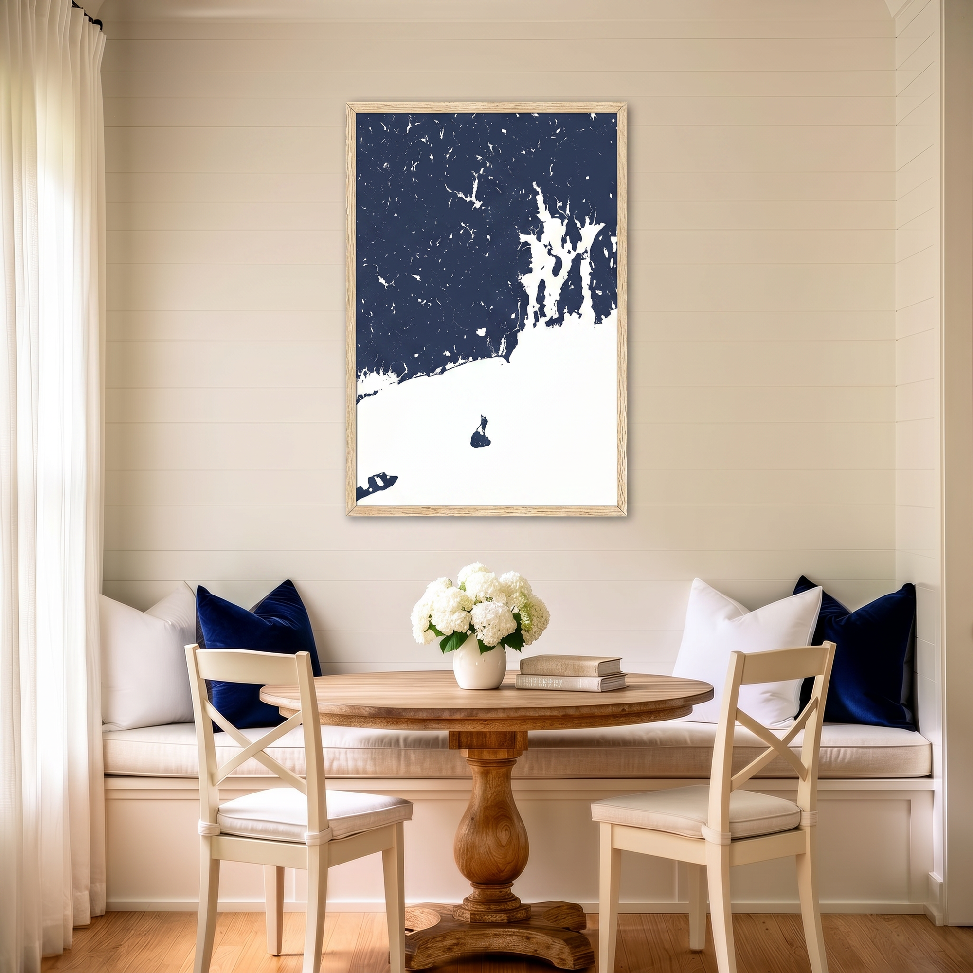 Newport matte map art in dining nook setting