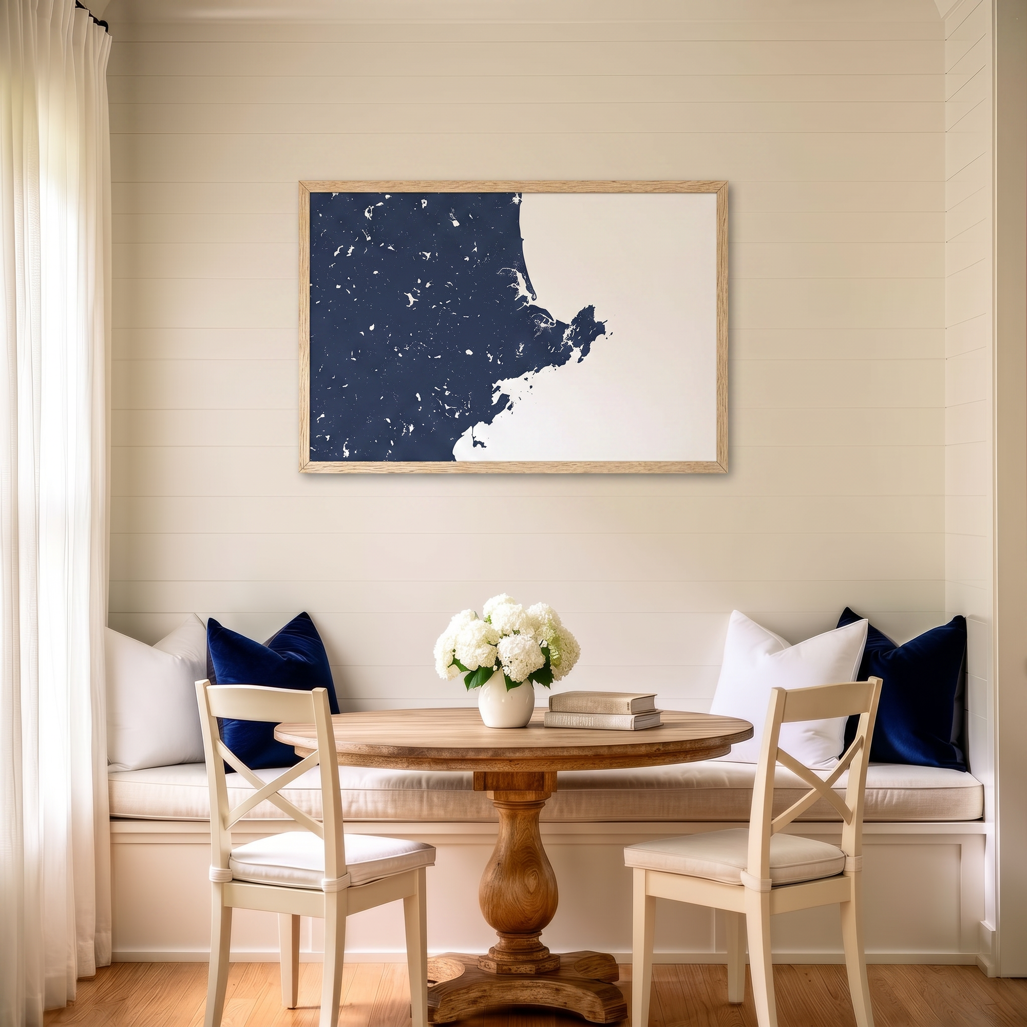North Shore Massachusetts matte map art in dining nook setting