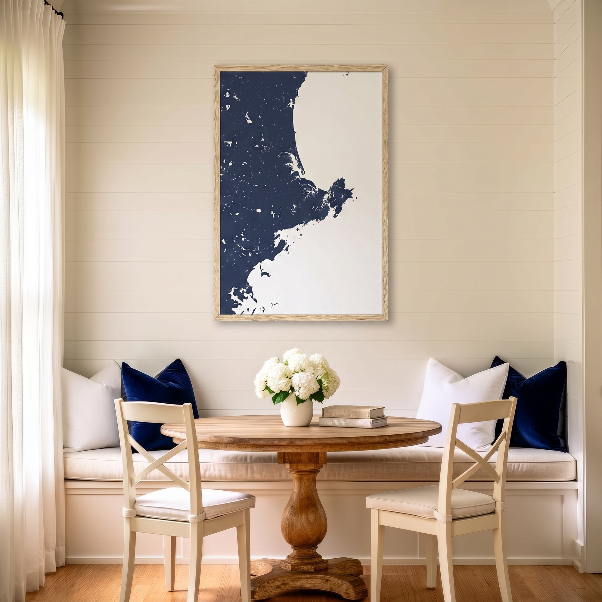 North Shore Massachusetts matte map art in dining nook setting