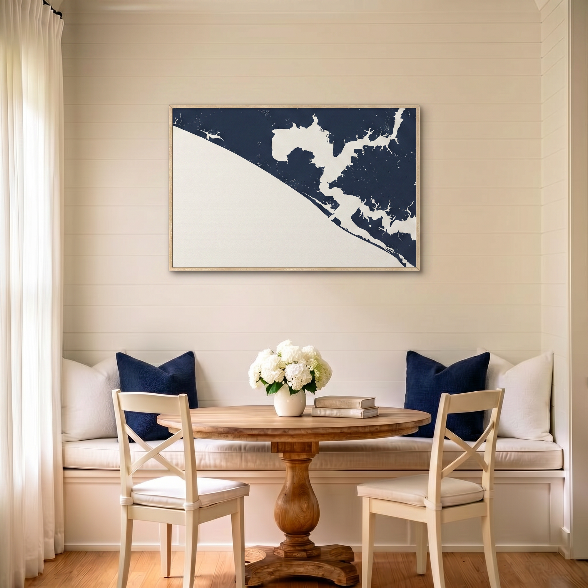Panama City Beach canvas map art in dining nook setting