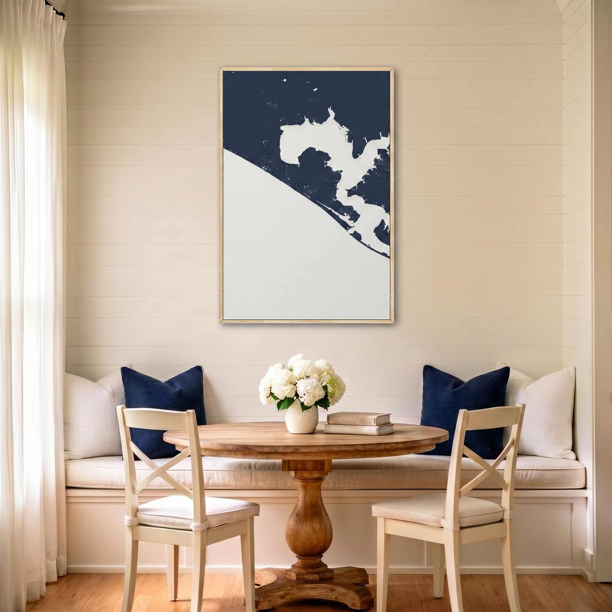 Panama City Beach canvas map art in dining nook setting
