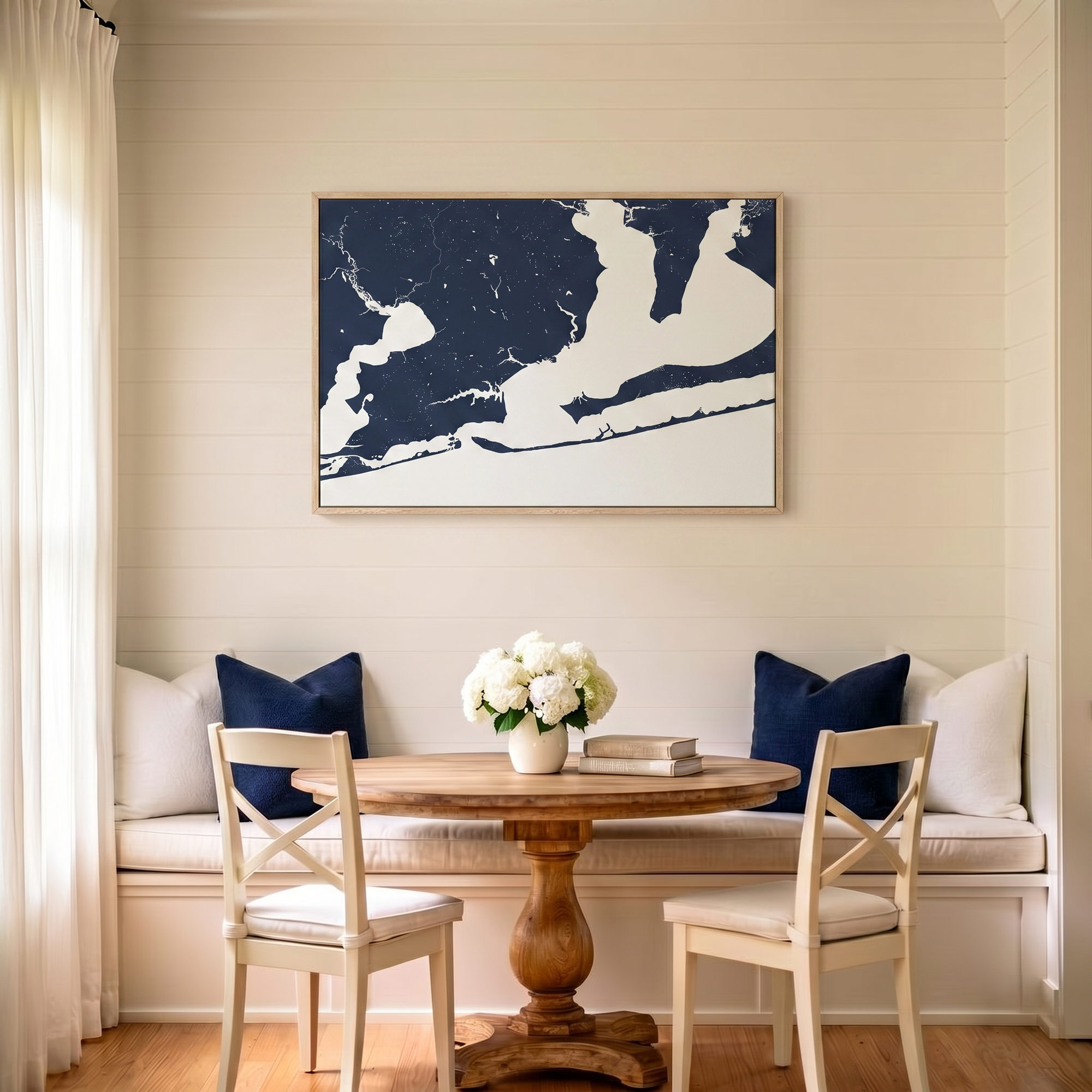 Pensacola canvas map art in dining nook setting
