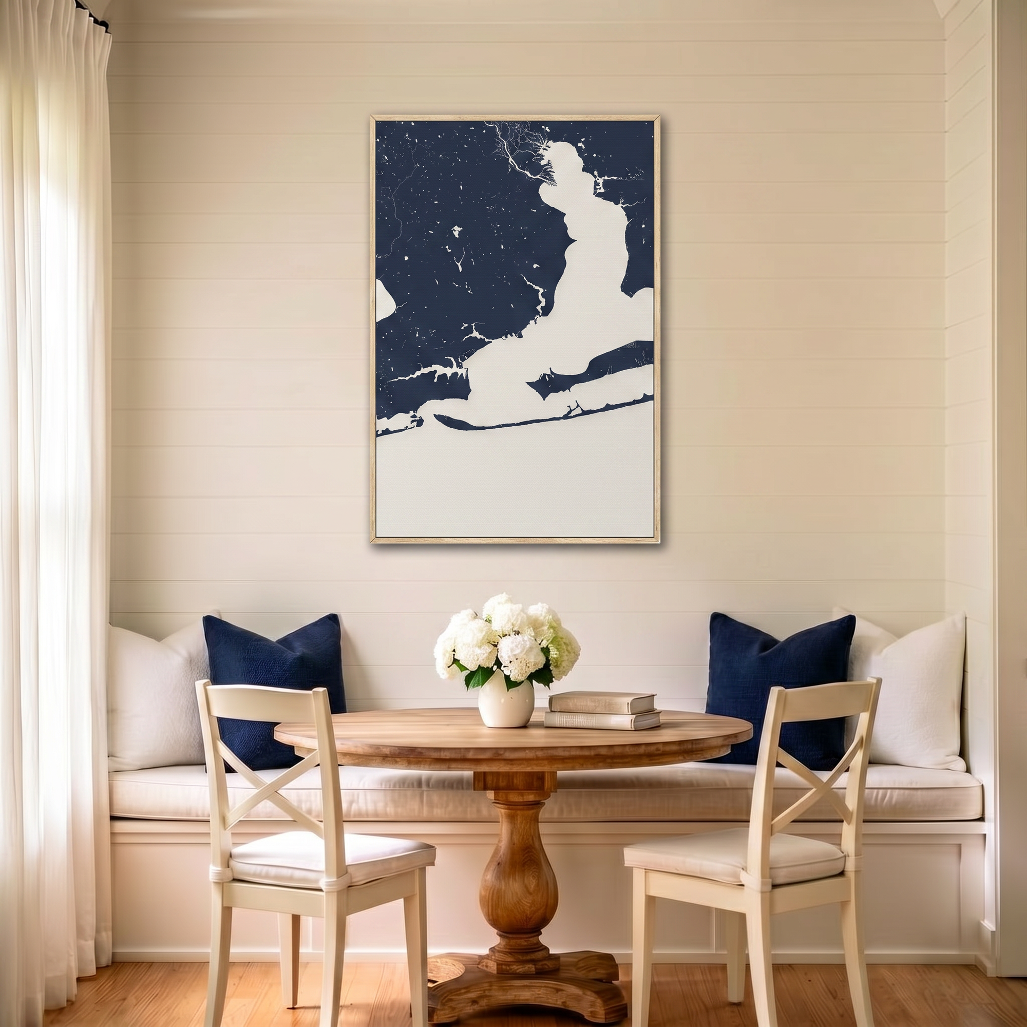 Pensacola canvas map art in dining nook setting