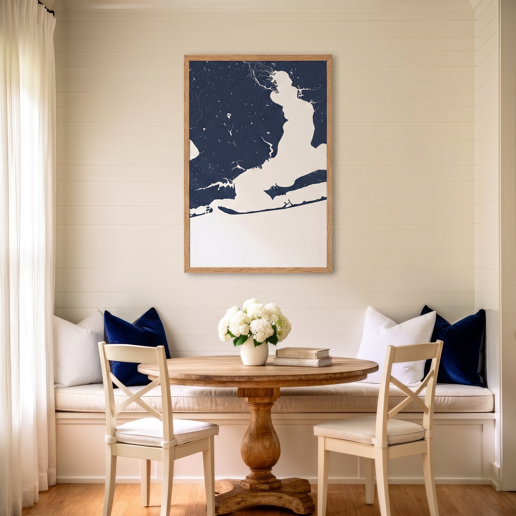 Pensacola matte map art in dining nook setting
