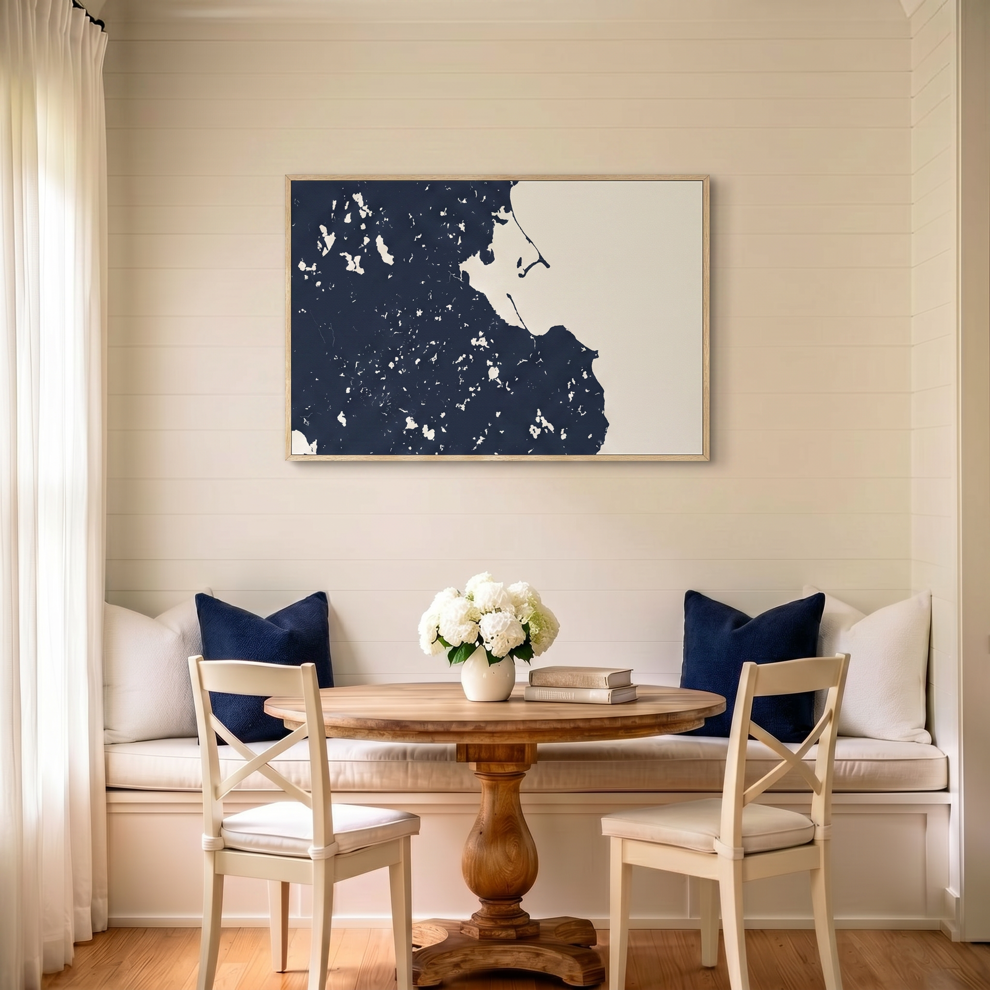Plymouth canvas map art in dining nook setting
