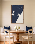 Portsmouth canvas map art in dining nook setting
