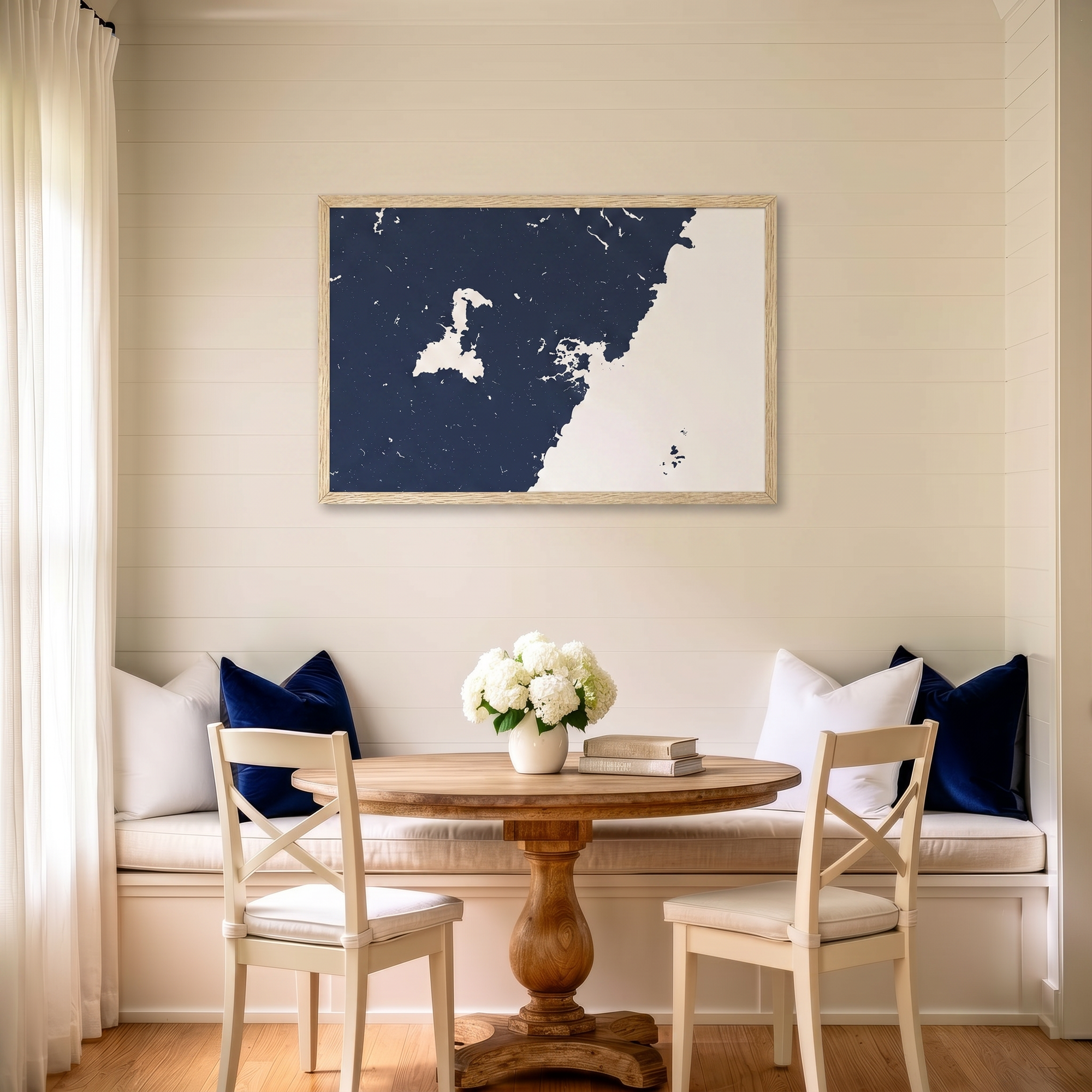 Portsmouth matte map art in dining nook setting