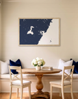 Portsmouth matte map art in dining nook setting