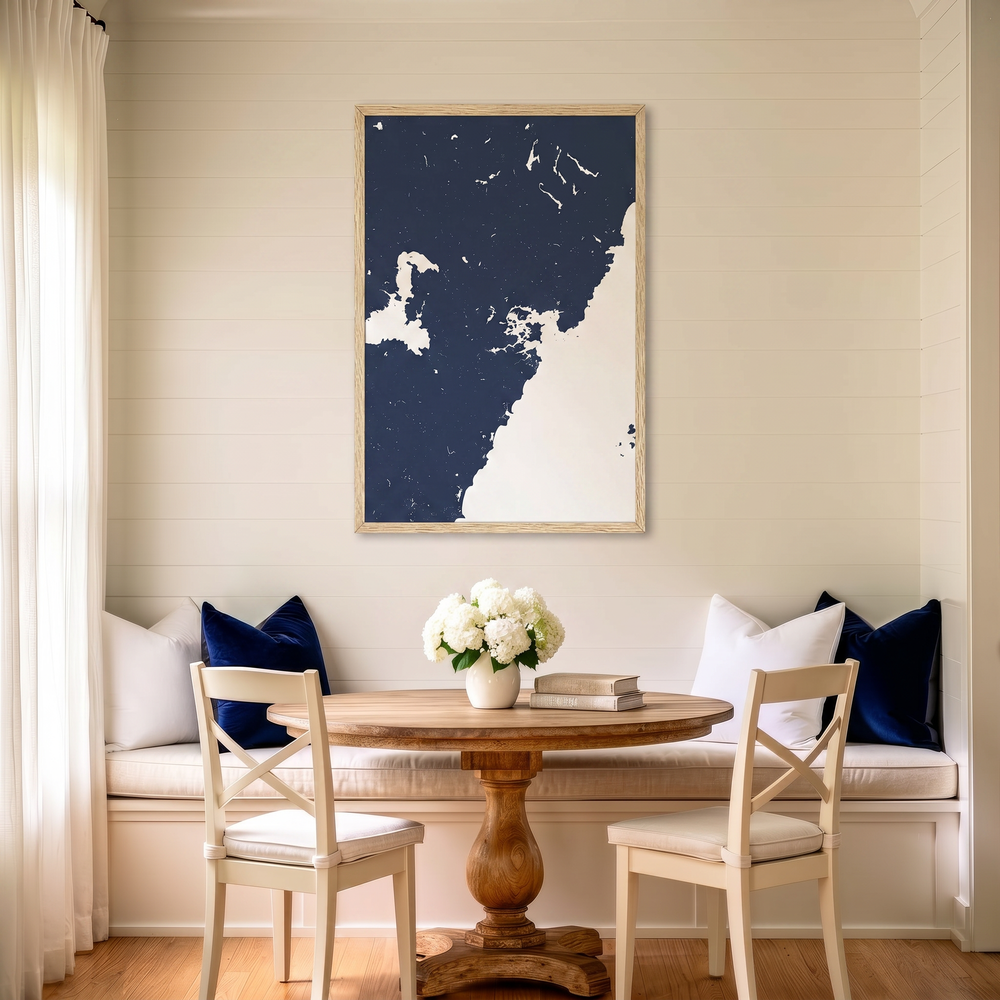 Portsmouth matte map art in dining nook setting
