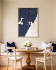 Portsmouth matte map art in dining nook setting