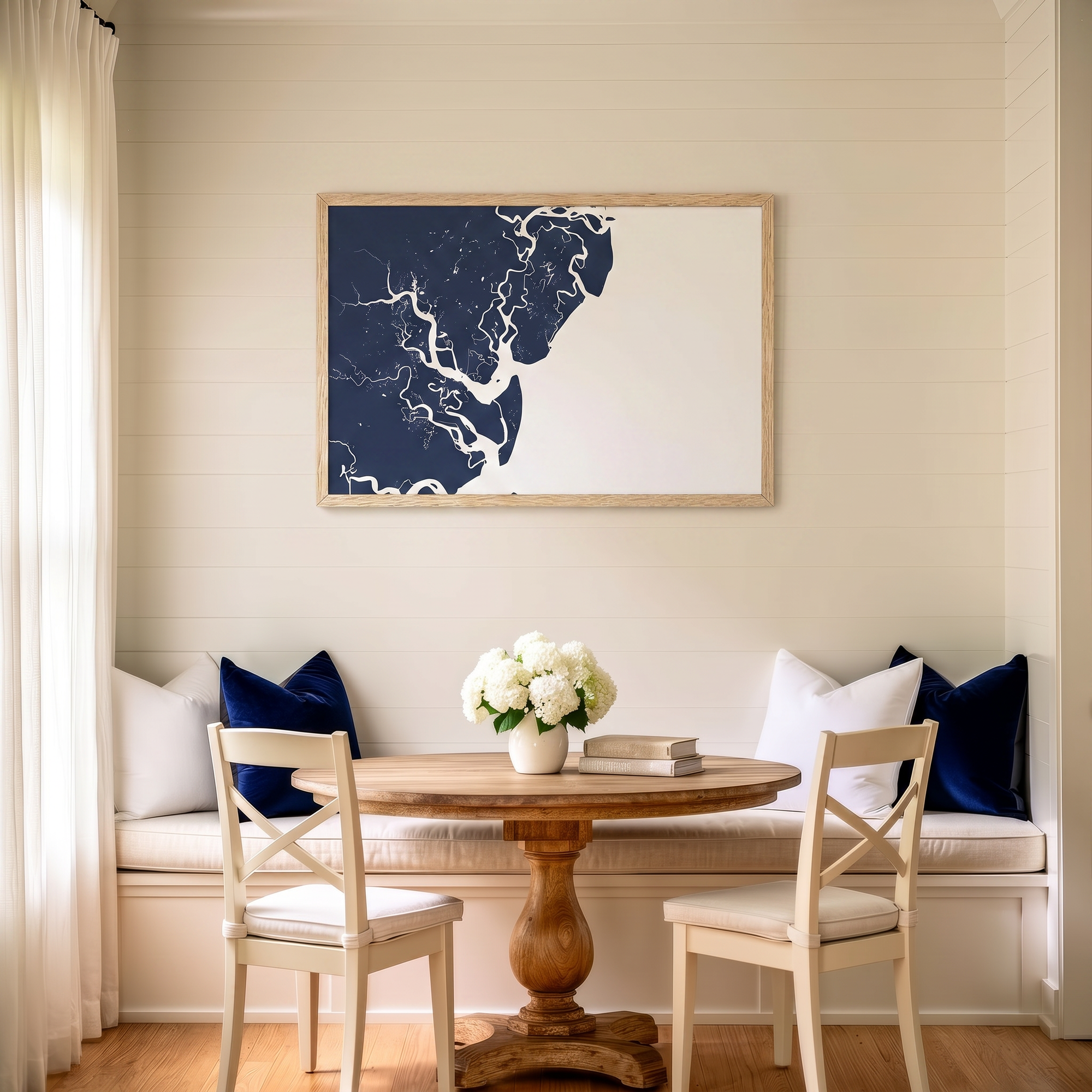 Saint Simons Island matte map art in dining nook setting