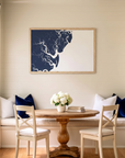 Saint Simons Island matte map art in dining nook setting