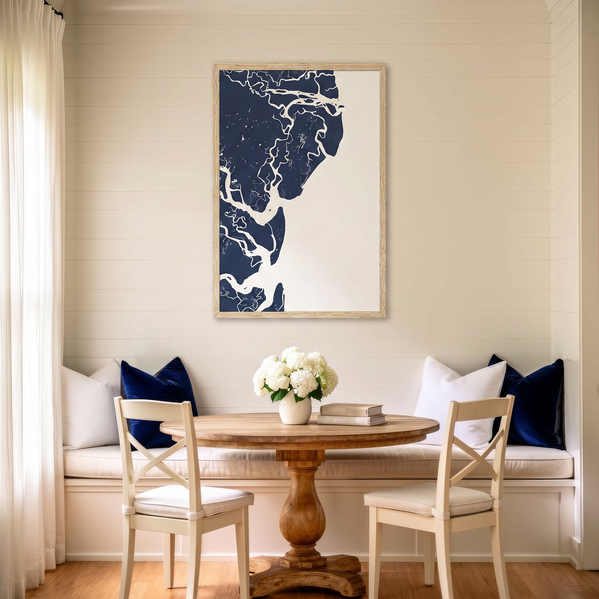 Saint Simons Island matte map art in dining nook setting