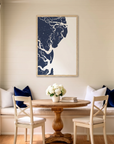 Saint Simons Island matte map art in dining nook setting