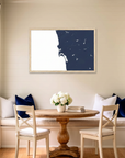 San Diego Coast matte map art in dining nook setting