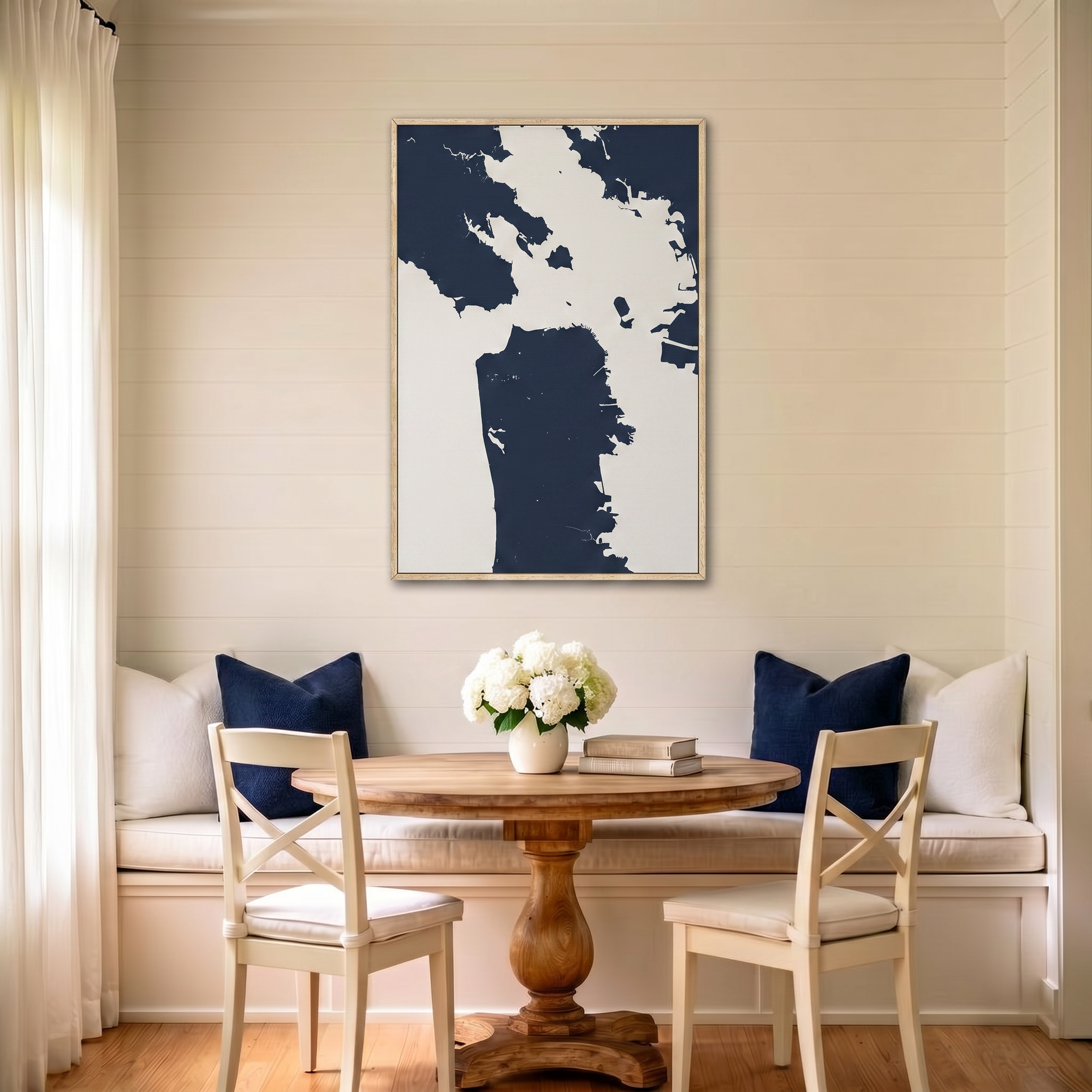San Francisco canvas map art in dining nook setting