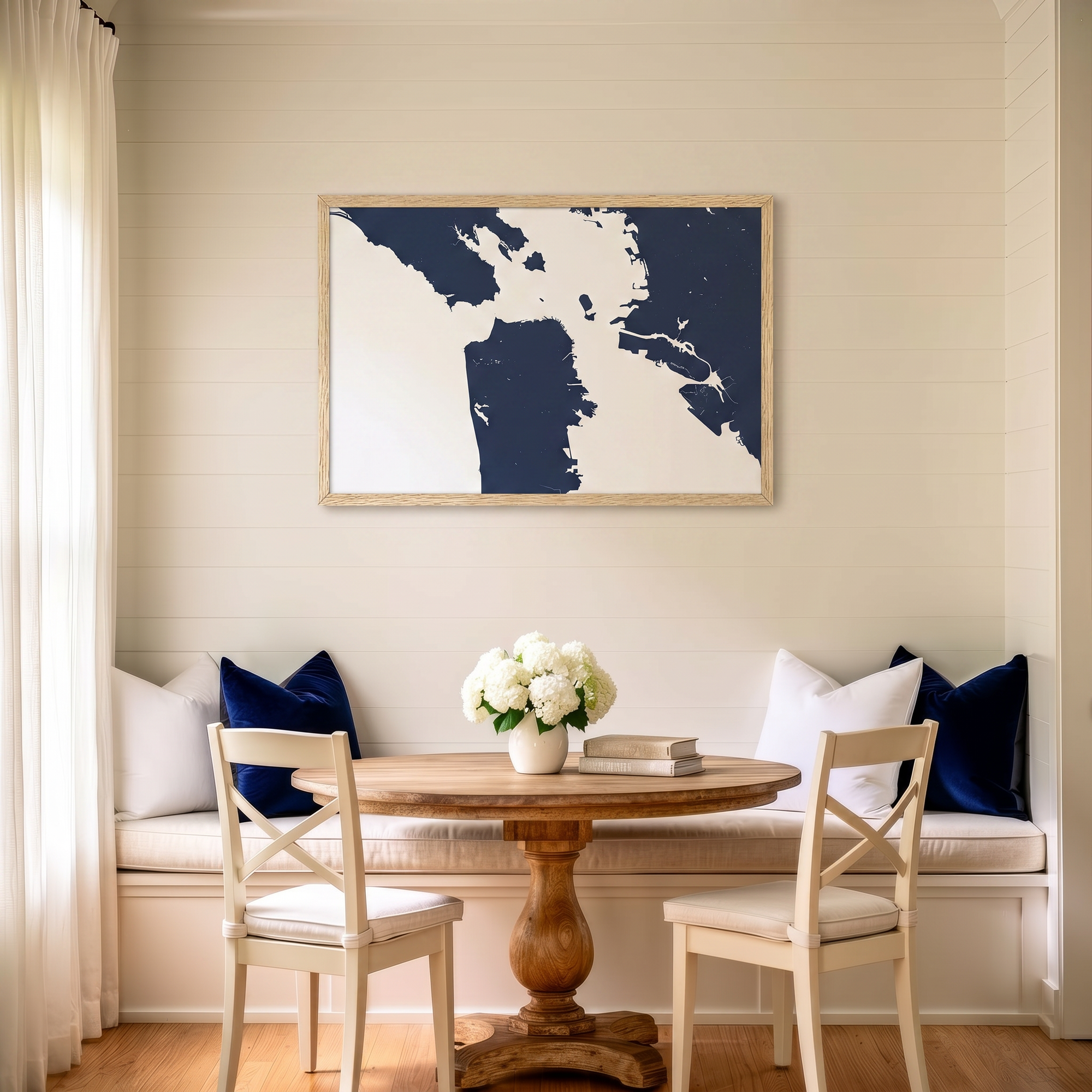 San Francisco matte map art in dining nook setting