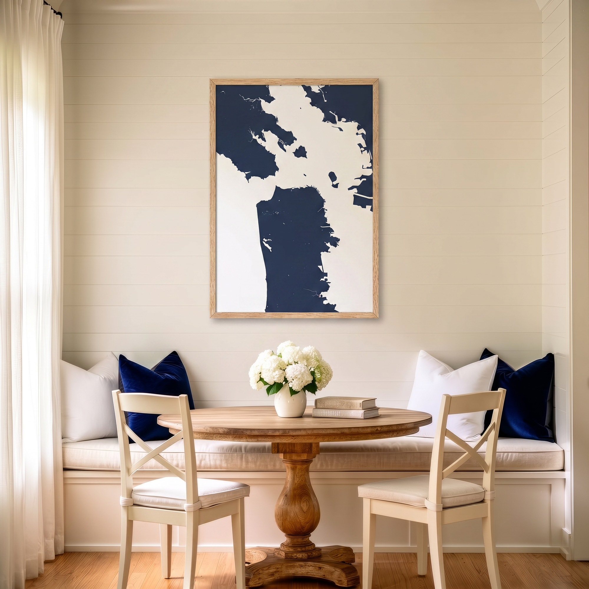 San Francisco matte map art in dining nook setting