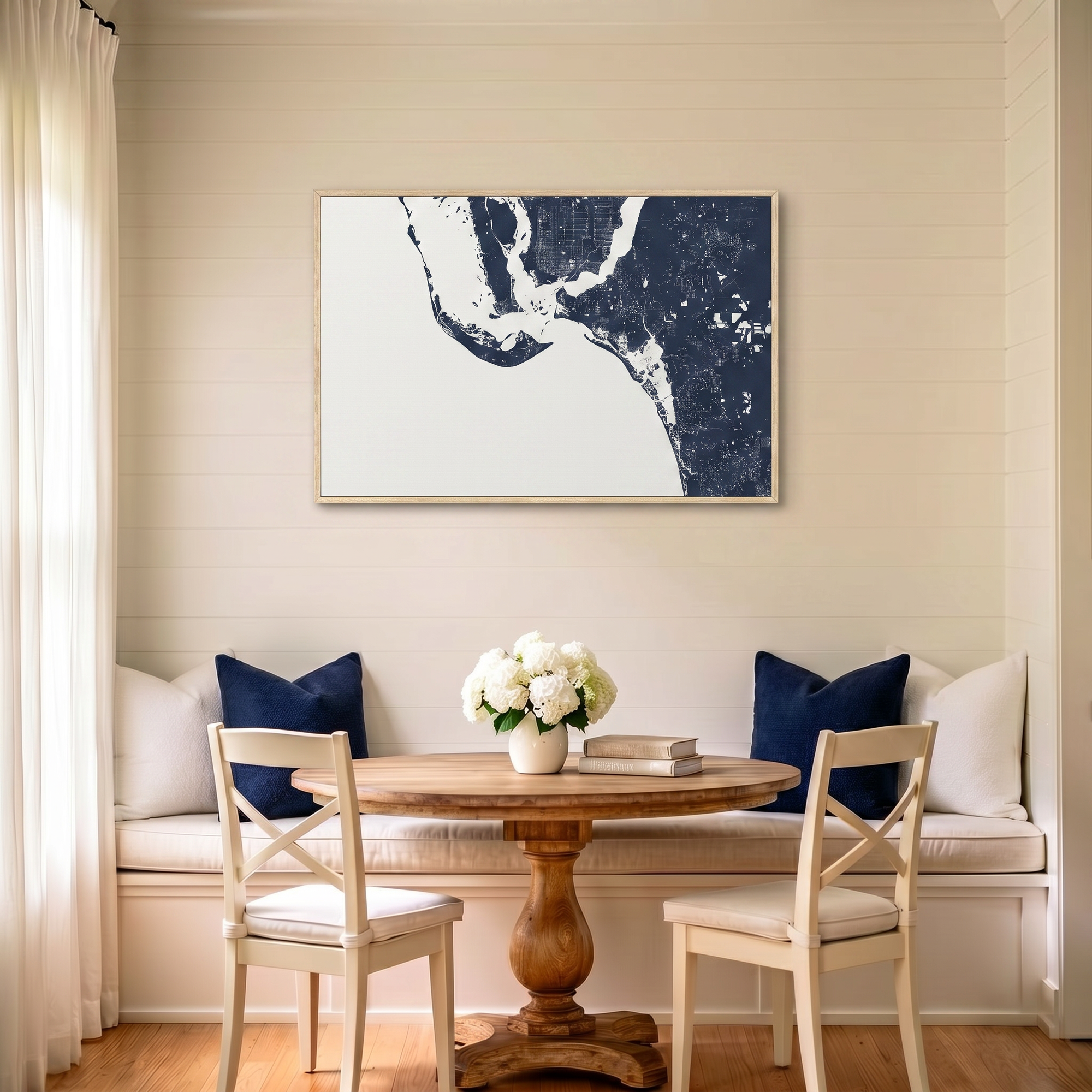 Sanibel canvas map art in dining nook setting