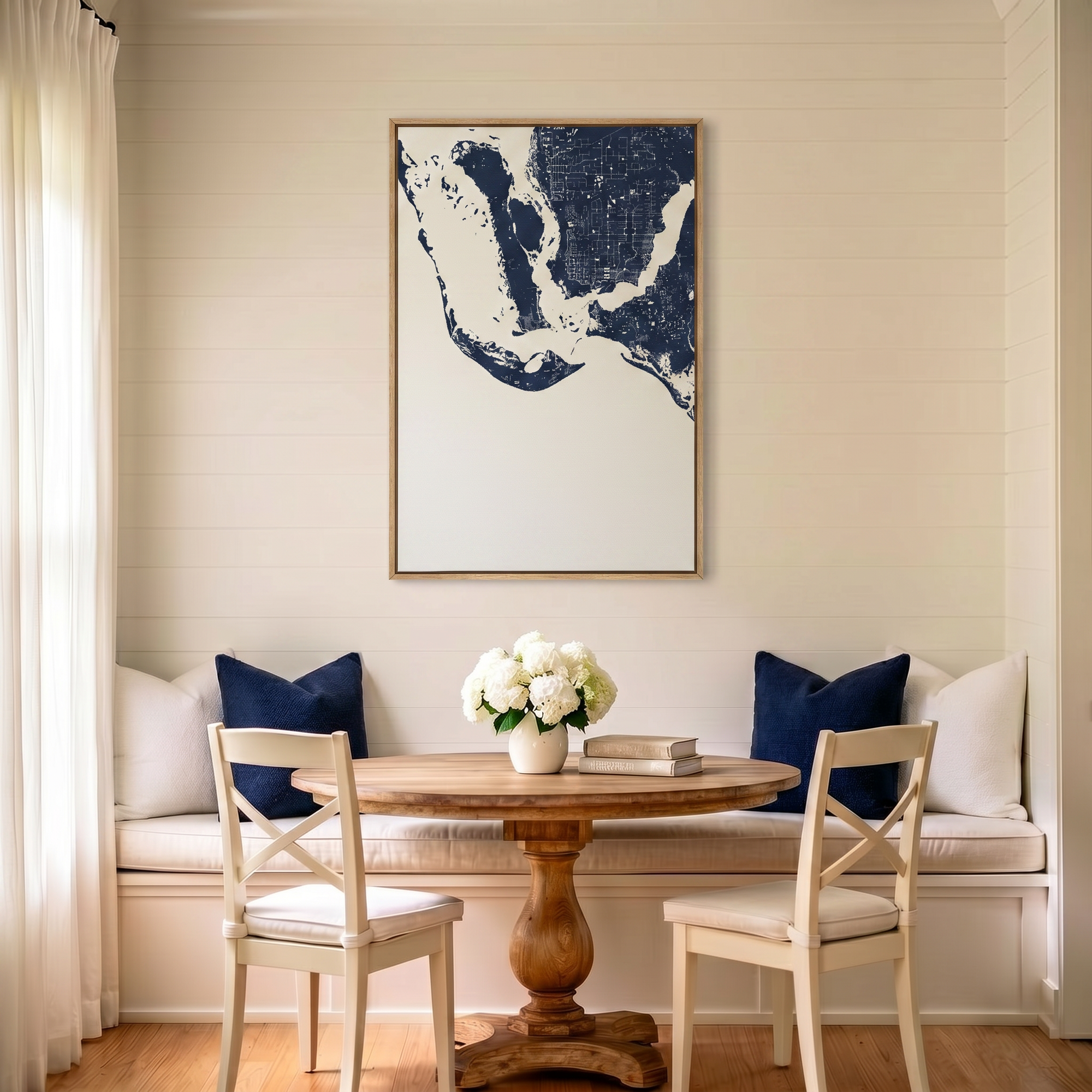 Sanibel canvas map art in dining nook setting