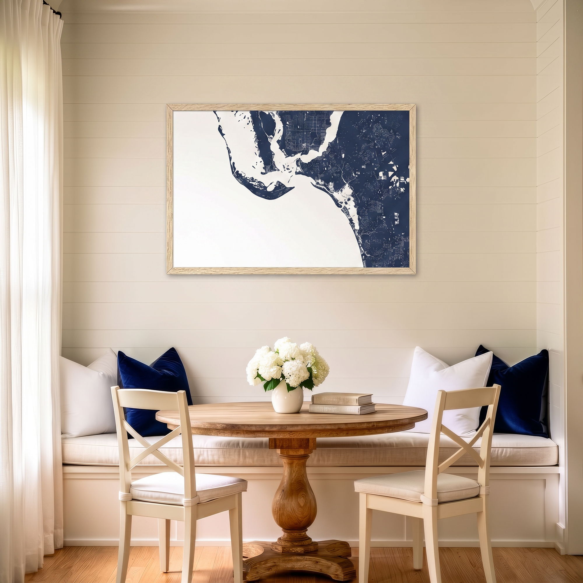 Sanibel matte map art in dining nook setting