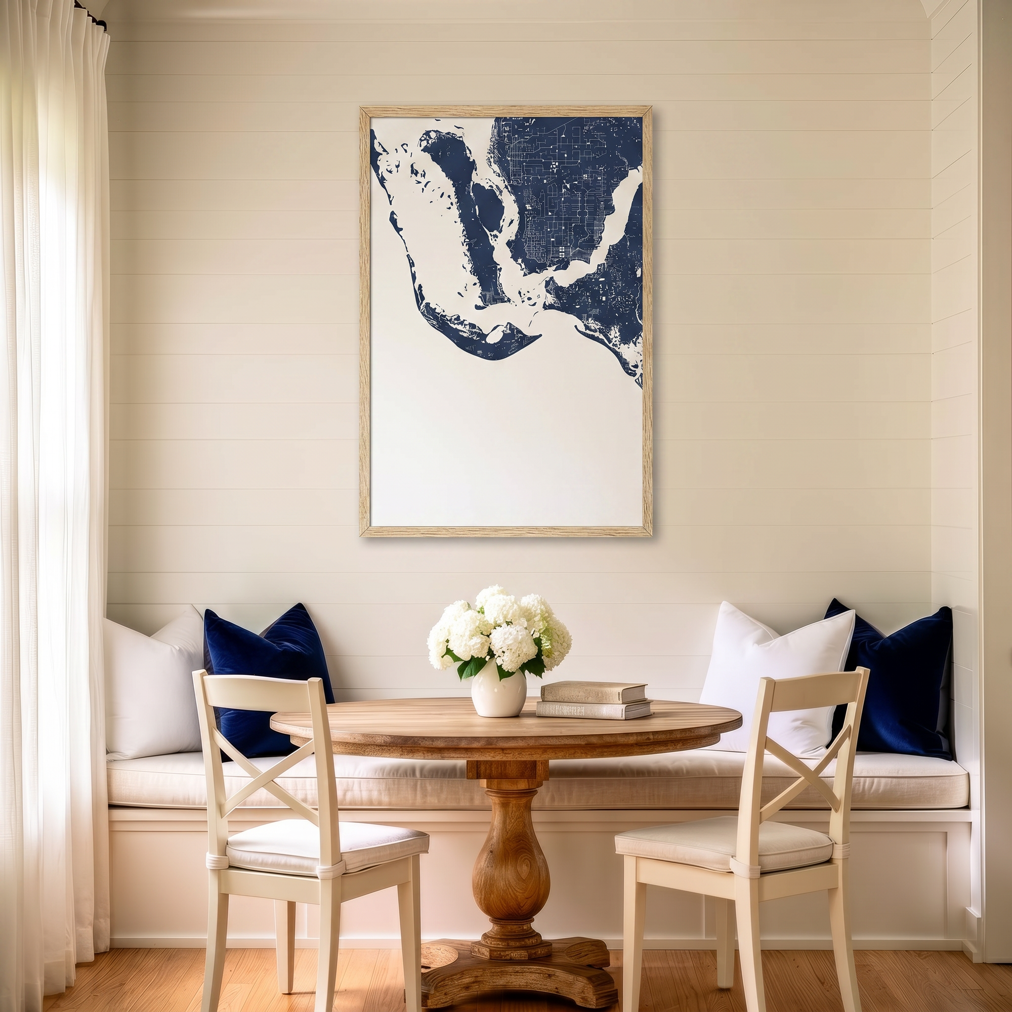 Sanibel matte map art in dining nook setting