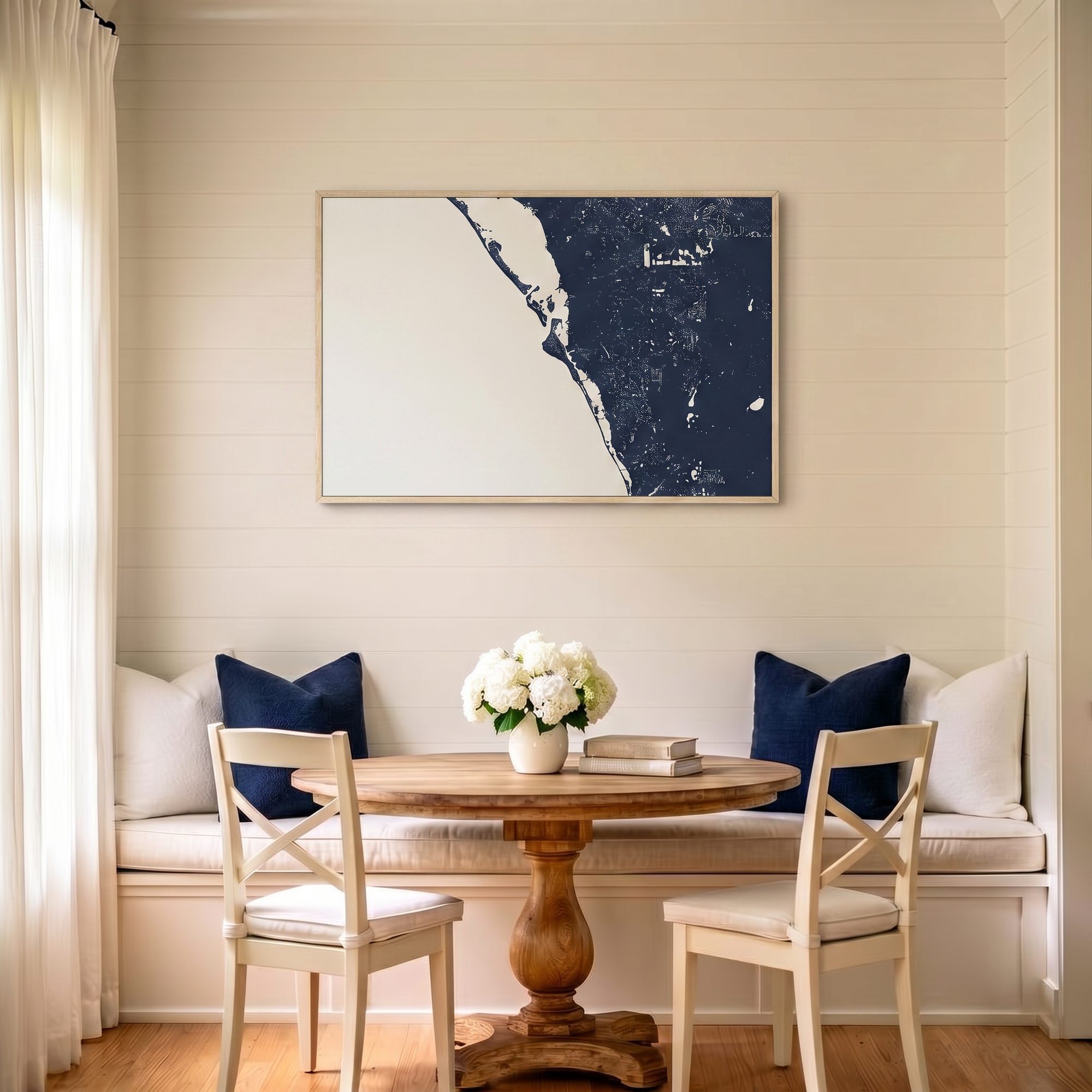 Siesta Key canvas map art in dining nook setting