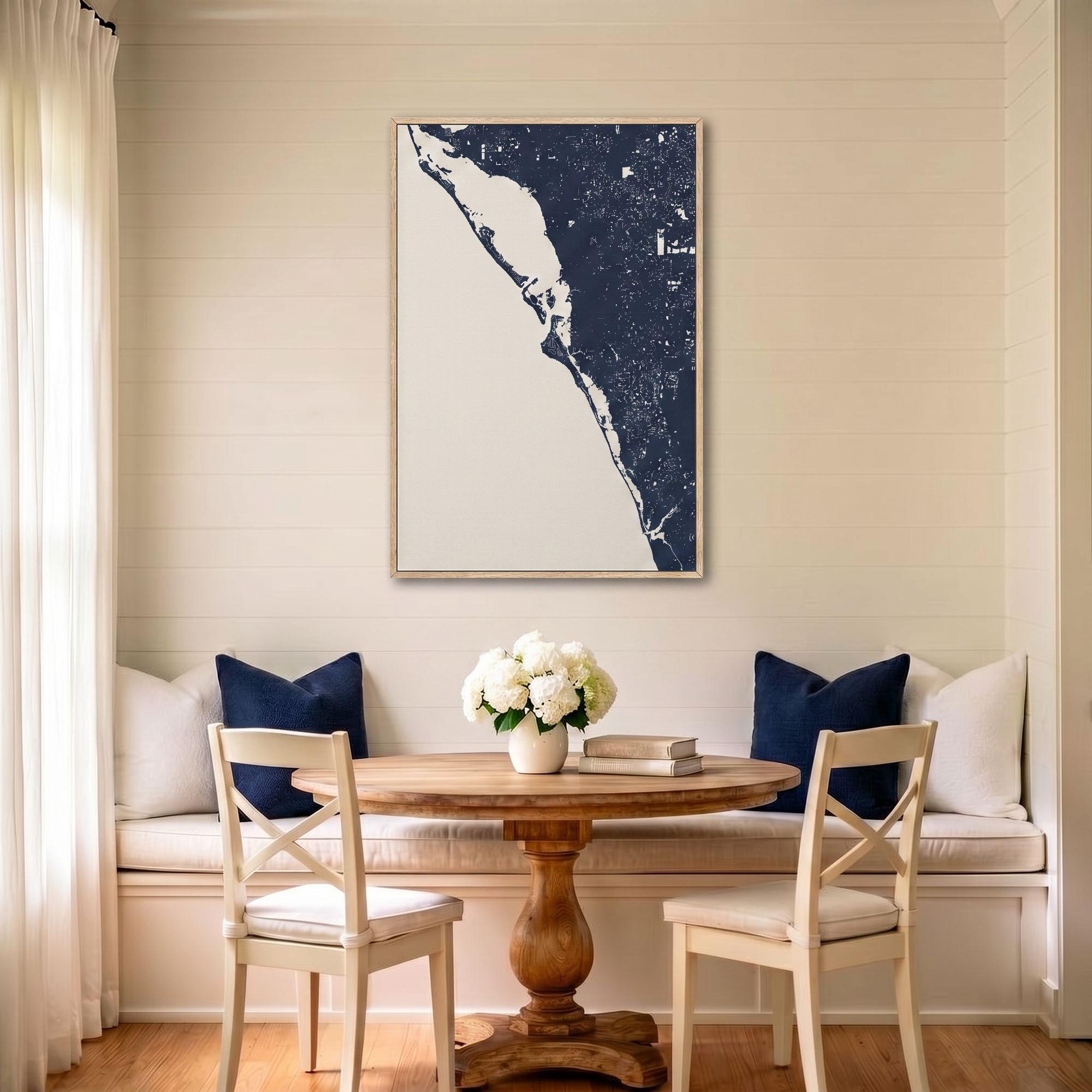 Siesta Key canvas map art in dining nook setting