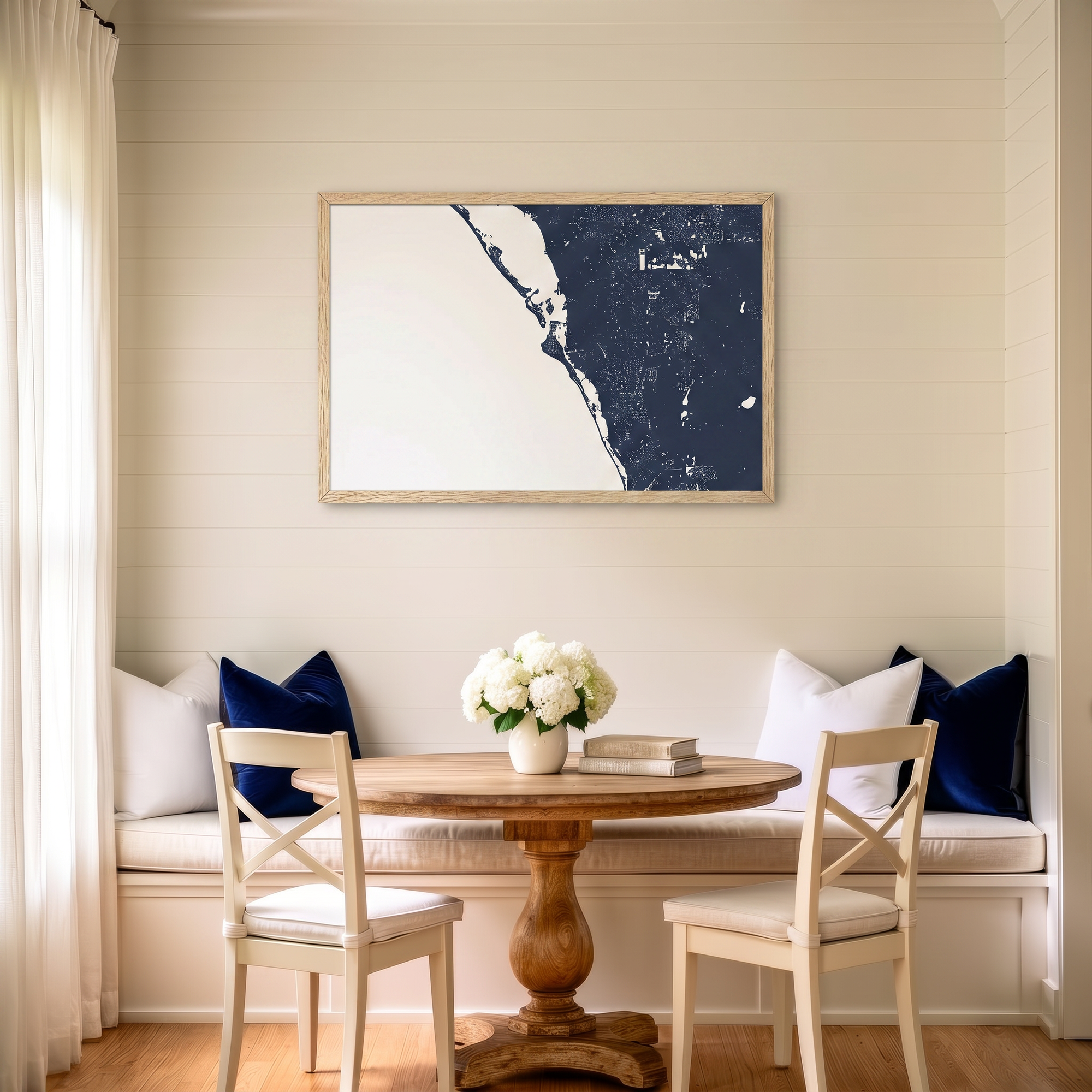 Siesta Key matte map art in dining nook setting